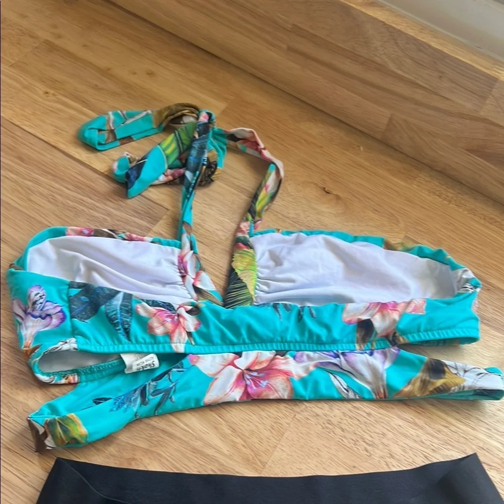 Zara Turquoise Floral and Black Bikini Set